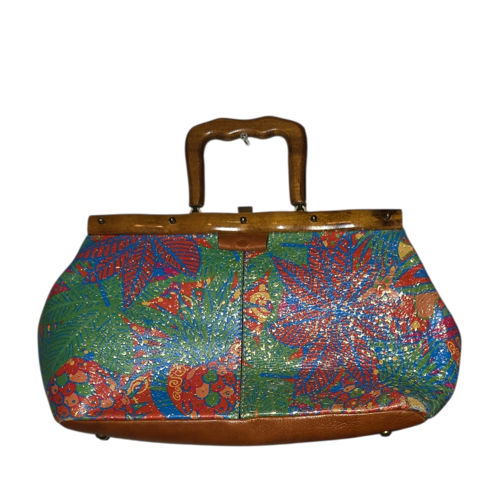 Patricia Nash Tropical Escape Leather Doctor Bag - Wood Handle & Fruit Print